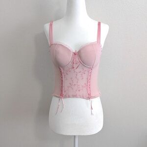 Rampage Baby Pink Coquette Princess Embroidered Floral Corset Top | Size M